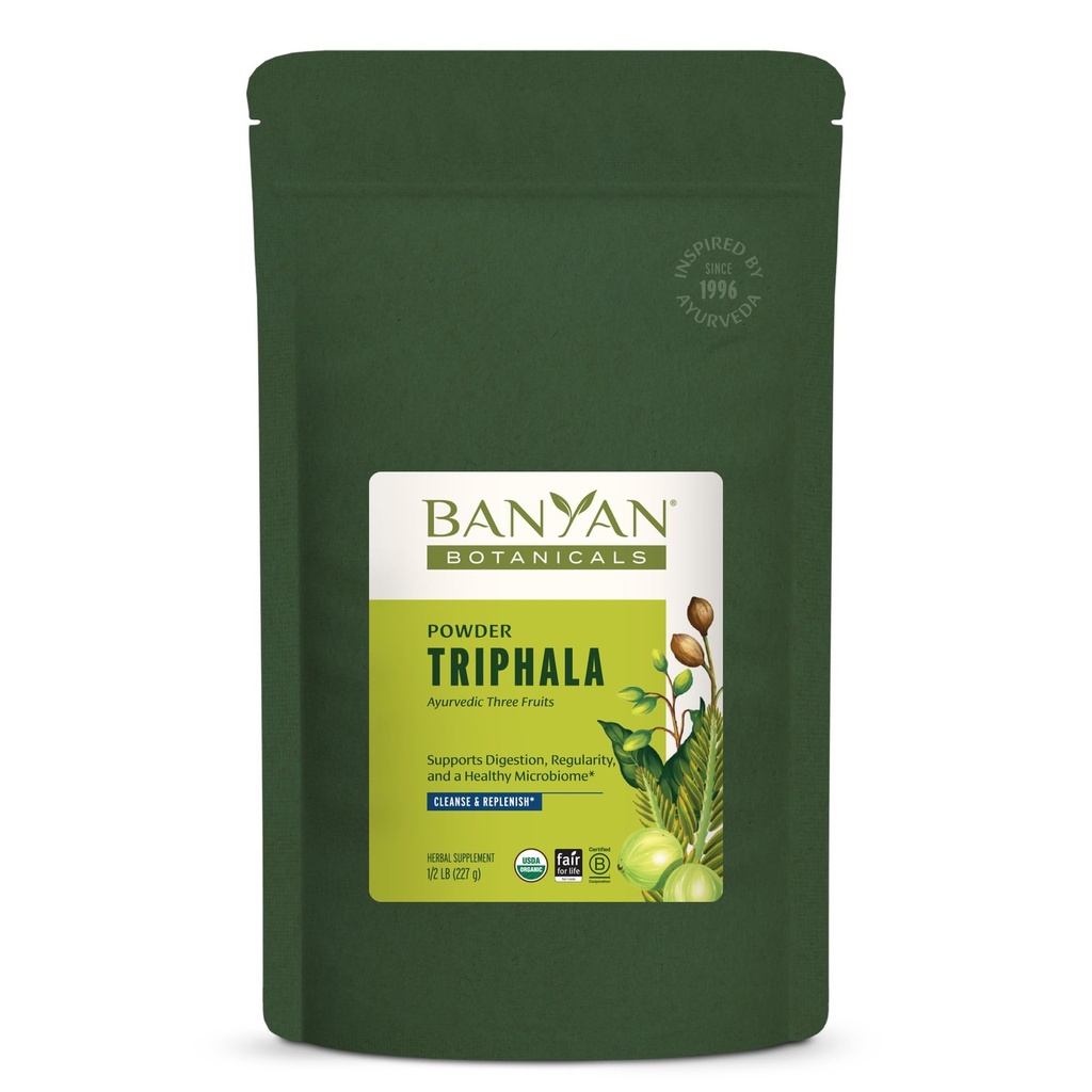 Banyan Botaniks Triphala Toz - Organik Digestion Supplement with Amla, Haritaki & Bibhitaki – Digestion, Colon Support & Health Gut Microbiome* – 1/2 lb – Non-GMO Sustainable Sourced Vegan