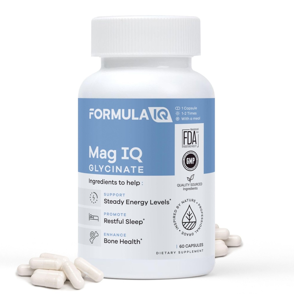FIQ - Mag IQ Glycinate - Bisglycinate Chelate TRAACS - Yüksek Abors Magnezyum Glycinate Supplement - Sleep, Daily Energy, & Bone Wellness - 60 Capsules