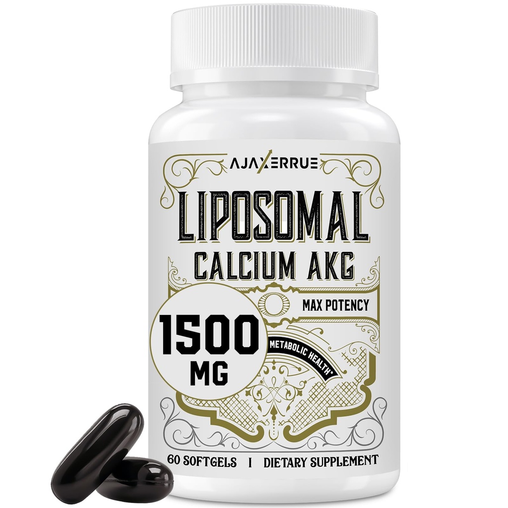 Liposomaluba AKG Supplement 1500 MG (Alpha-Ketoglutaric Acid), Yüksek Absorpsiyon, AAKG'dan daha etkili olan Ca AKG for Longevity, Age Defense, Cellular Energy, Metabolic Function, 60 Softgels