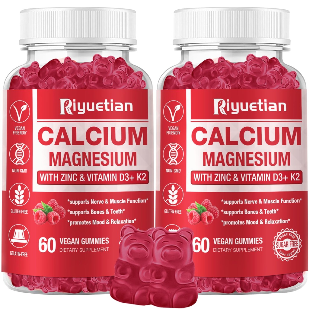 Kalsiyum Gummies + Magnezyum & Çinko, D3 & K2, Yüksek Abhidrolik Kemik, Diş ve Immune Desteği, GMO, Vegan, 120 Kont Kont Kont
