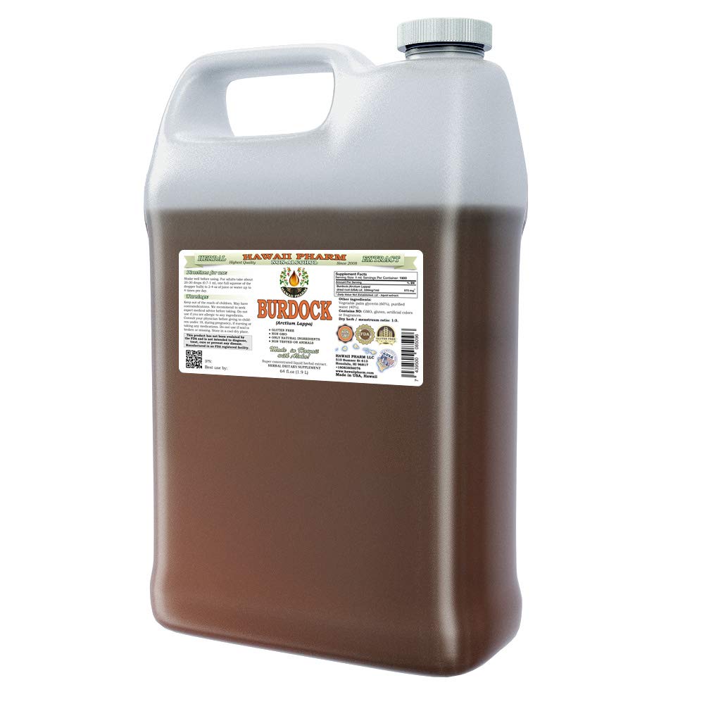 Hawaii Pharm Burdock Alcohol-Free Liquid Extract, Burdock (Arctium Lappa) Dried Root Glycerite Natural Herbal Supplement 64 oz