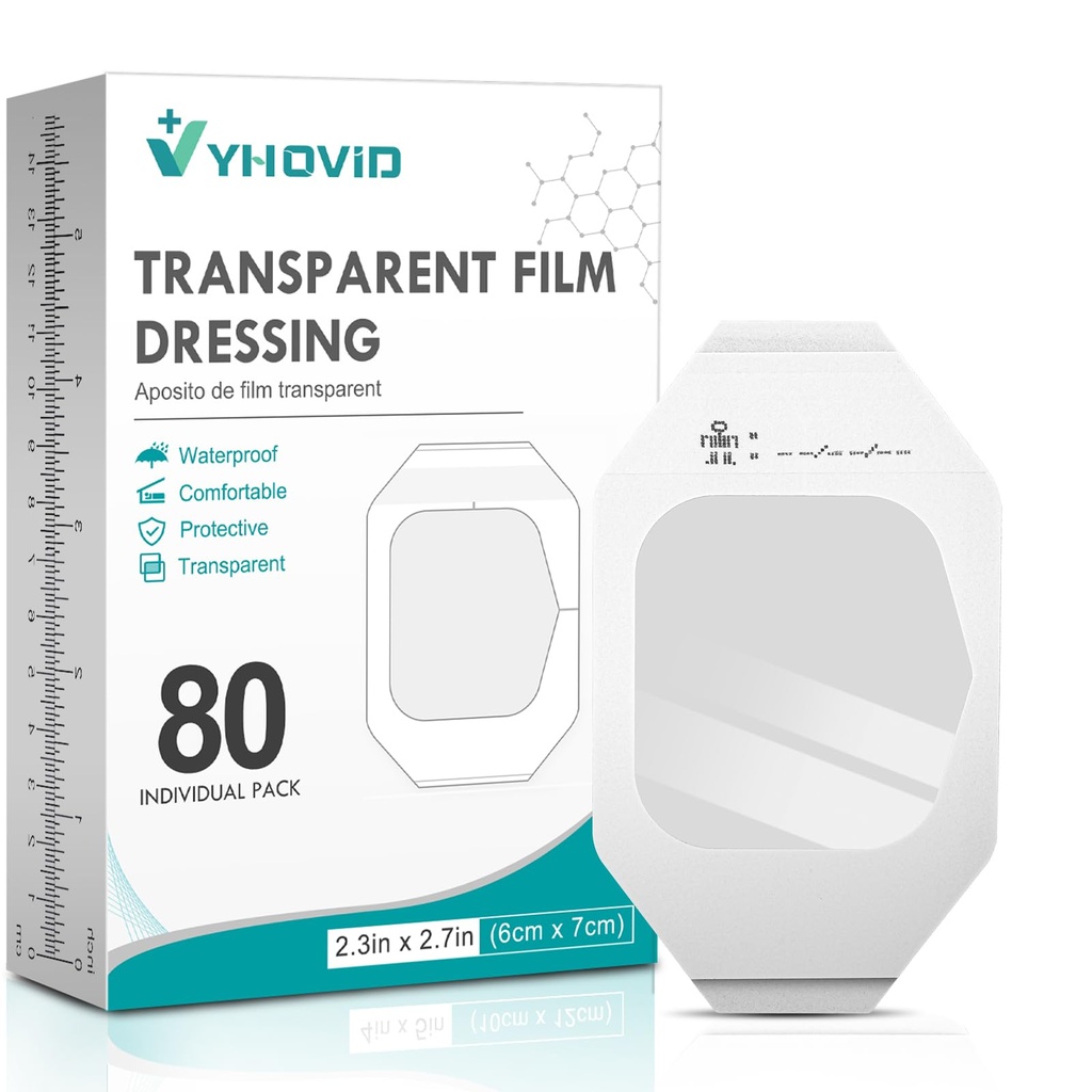 80 Packs Transparent Film Dressing 2.375" x 2.75" - Waterproof Bandages for Swimming, Showering, Wounds, Post Surgical Shower or IV Shield, Tattoo Aftercare Bandage, Scar Therapy, Adhesive Patches