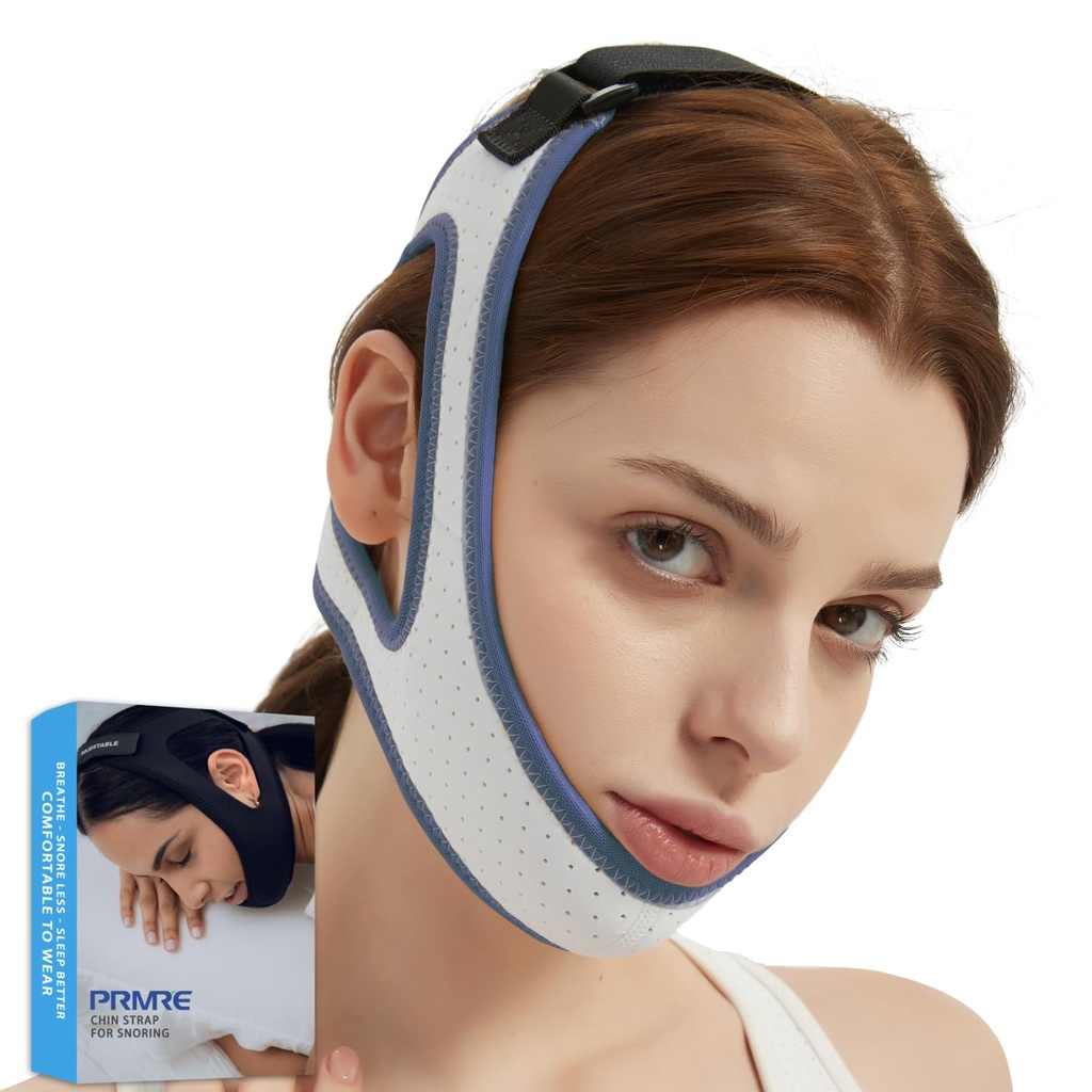 Double Adjustable Chin Strap for CPAP Users, Breathable and Comfortable Chin Strap for Snoring - Better Night's Sleep Chin Strap for Men and Women (Blue)