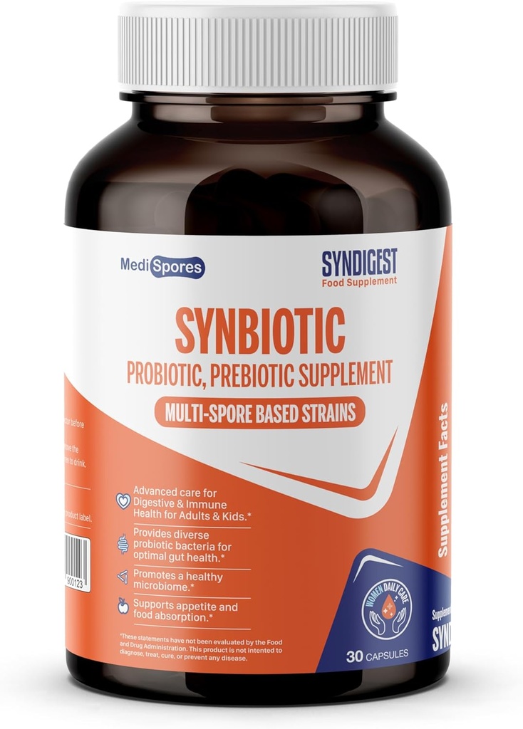 Syndigest probiotic daily care for women & men with dual benefit of 5 probiotic & prebiotic strains, balance gut health & relieves constipation, travel friendly, 30 capsules (2 billions CFU/serving)