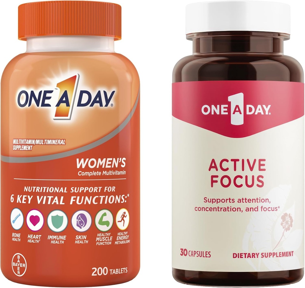 Bir Gün İşareti - Kadınlar için Bir Gün Multivitamin 200 Kont Tablet ve Bir Gün Active Focus Supplement, 30 Capsules