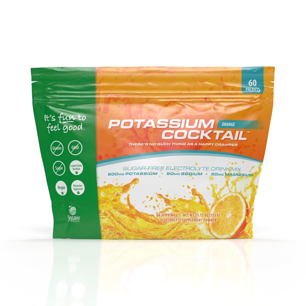 Jigsaw Health Potassium Cocktail | Formerly Pickleball Cocktail | Orange Flavor | 60 Servings (Packets)
