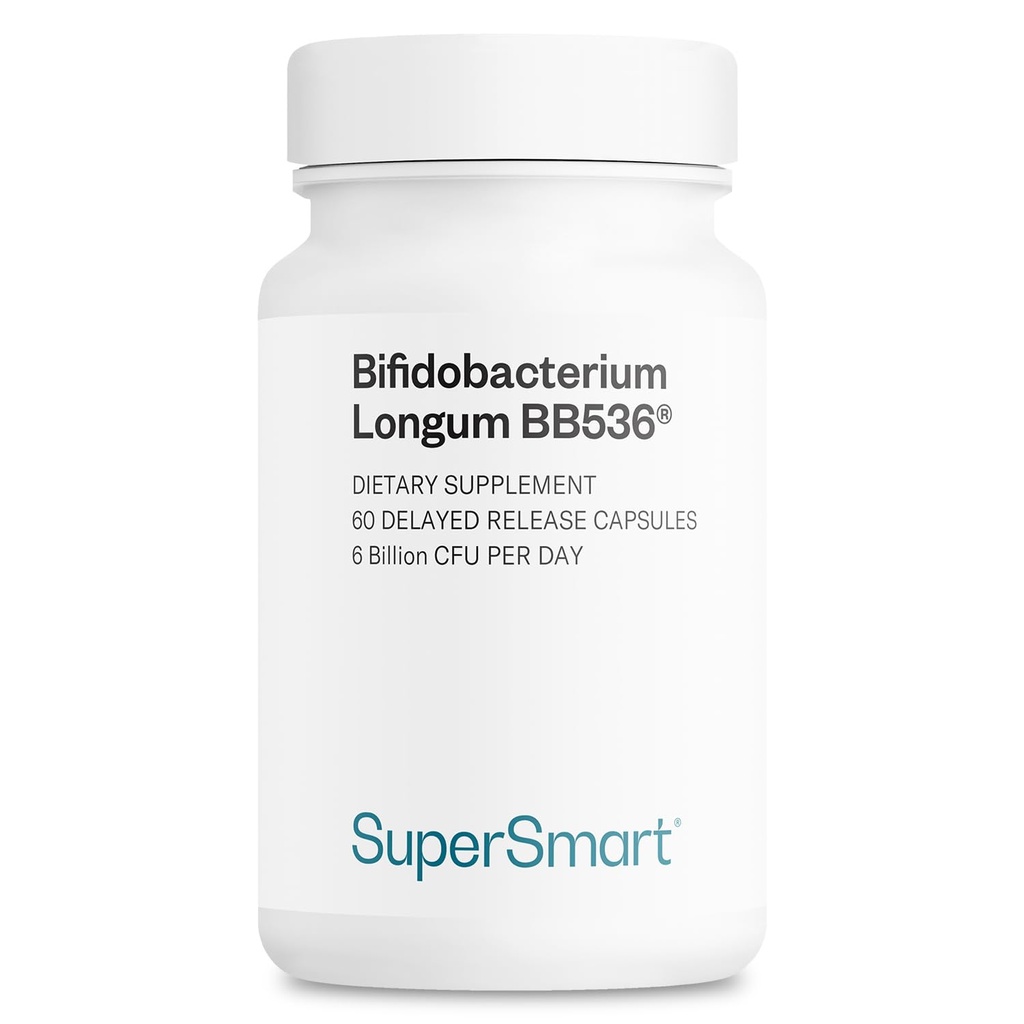 Supersmart - Bifidobacterium Longum (BB536) günde 6 Milyar CFU - Probiyotikler & Prebiyotiks Supplement | Non-GMO & Gluten Free - 60 DR Capsules