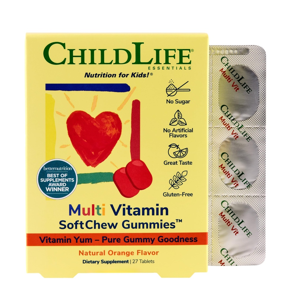 ÇOCUKLIFE ESSENTIALS Kids Multivitamin SoftChew Gummies - Çocuklar Vitaminleri, Çocuklar için Multivitamin Gummies, Toddler Vitaminleri, Çocuklar Çekilebilir Vitaminler, Sugar Free - Natural Orange, 27 Tabletler