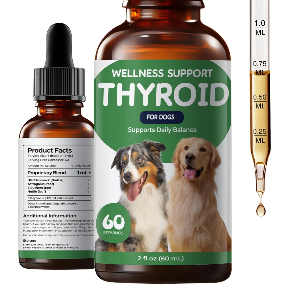 Thyroid Support for Dogs, Appetite Stimulant & Metabolism Support Drops | Herbal Formula with Bladderwrack, Astragalus & Nettle Leaf to Help Maintain Healthy Weight, Energy & Vitality, 2 fl oz