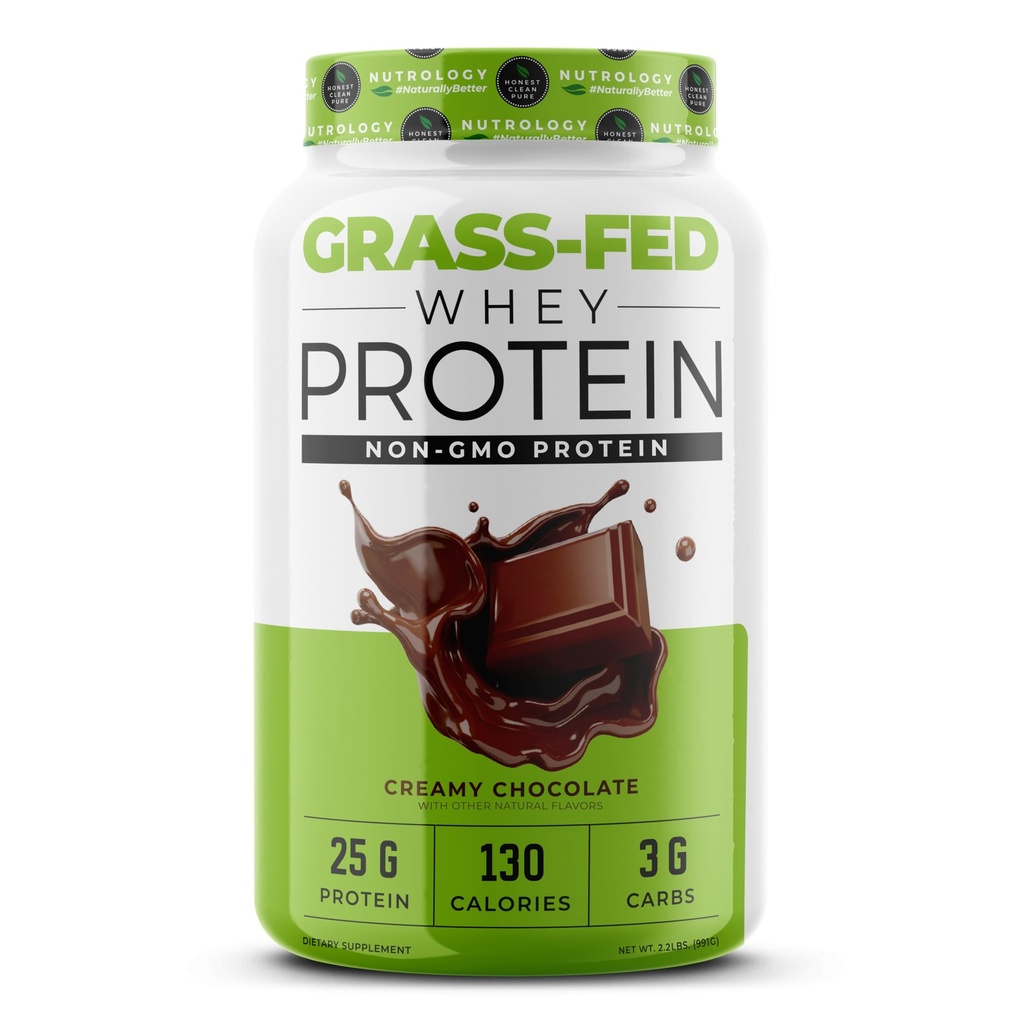 Nutrology Grass Fed Whey Protein Toz, Kremy Chocolate Flavor, Supports Lean Muscle Recovery & Performance, Cold Processed Grass Fed Whey ve Amino Asit Toz, Shake, Blend veya Bake, 28 Servisler