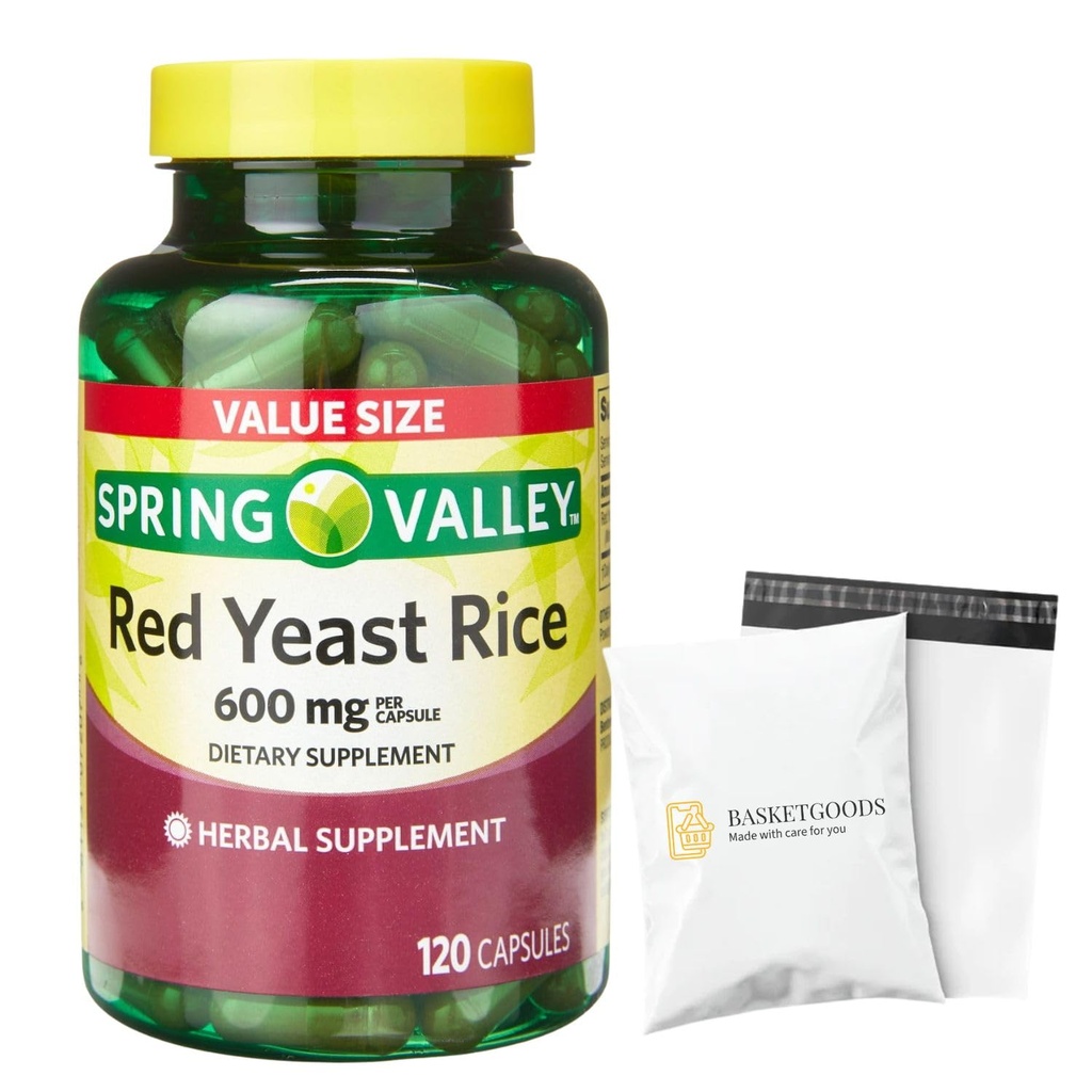Spring Valley Red Yeast Rice, 600 mg, 120 Count, Dietary Supplement - Set by Basket Goods