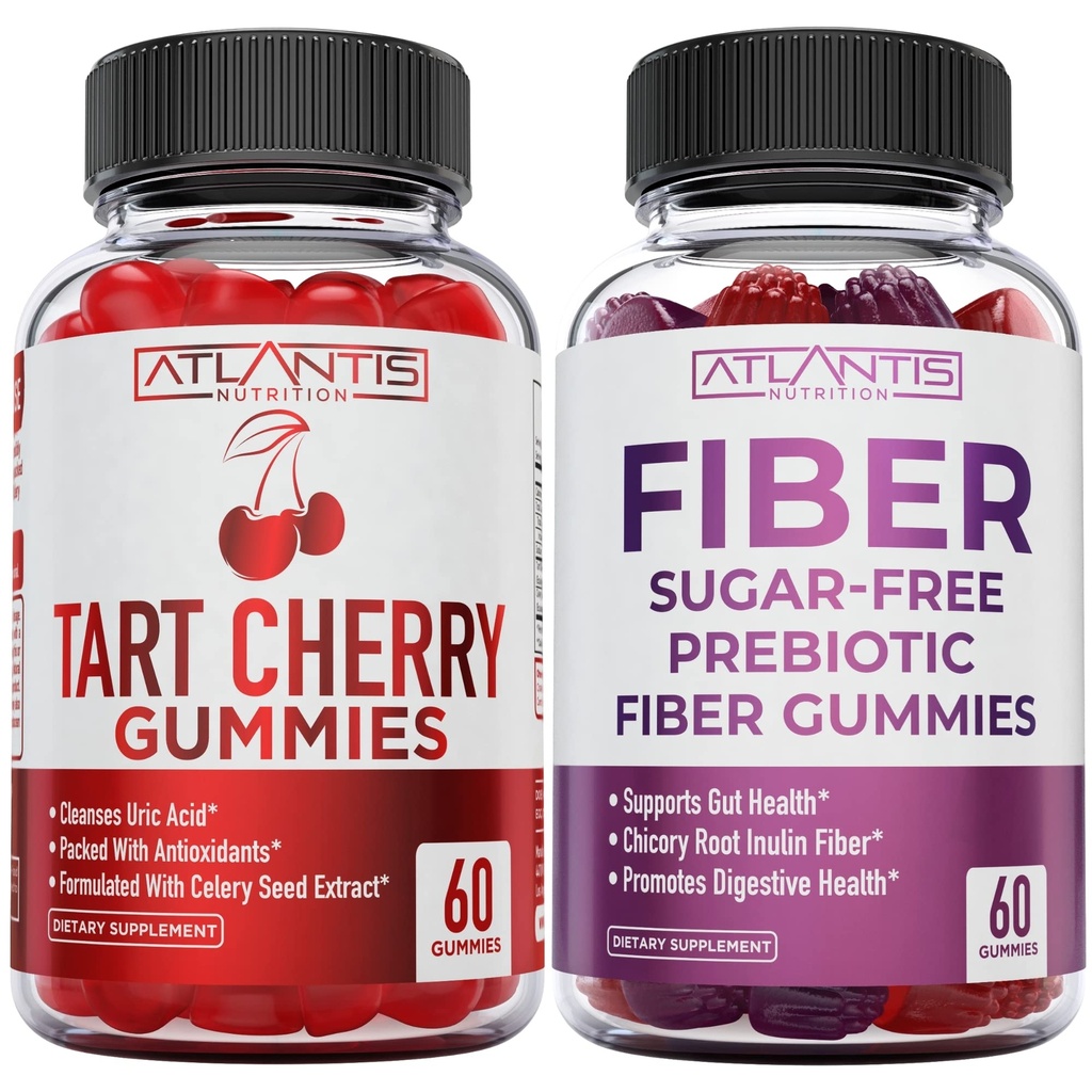 Atlantis Beslenme Tart Cherry 60 Gummies + Sugar Free Prebiyotik Fiber Gummies for Yetişkinler 2Pack (120 Gummies)