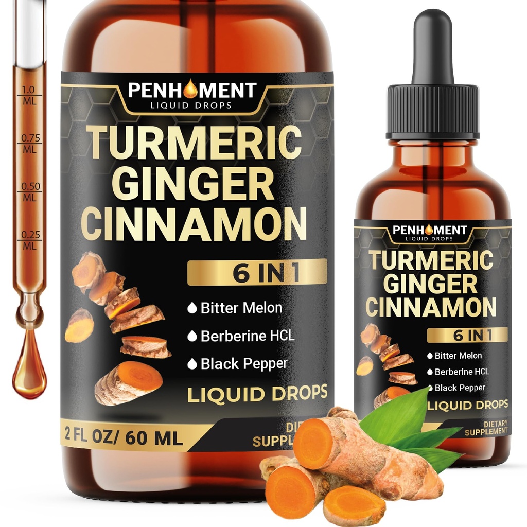 6in1 Sıvı Turmeric Curcumin with Ginger, Berberine Extract, Ceylon Cinnamon, Bitter Melon, Black Pepper - Drops Extract - 2FL oz - 60 Hizmet