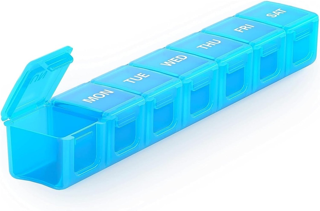 Sukuos Ekstra Büyük Haftalık Pill Organizer, 7 Günlük Pill Box Case Arthritis Friendly, Silkscreen Bas Tıp Konteyneri Vitaminler için Clear Lid, Fish Oils veya Supplements (Mavi)