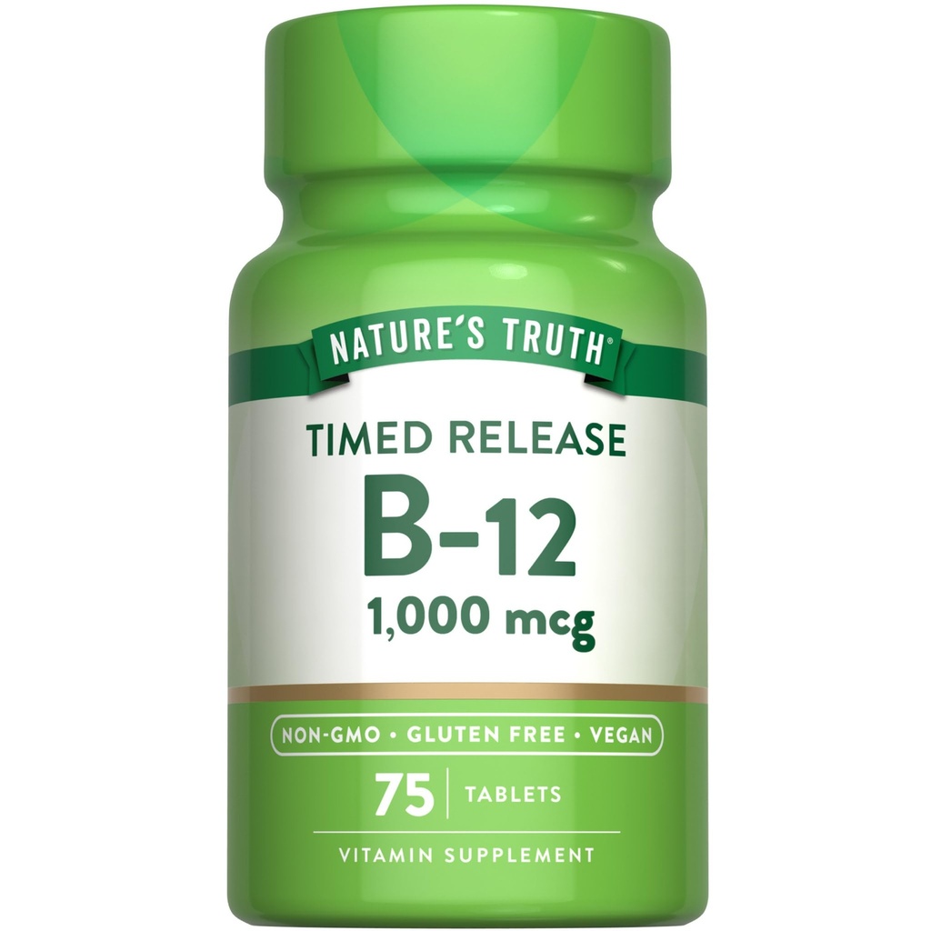 Doğanın Gerçek Vitamini B12 1000 mcg | 75 Zamanlı Yayın Tabletleri | Vegan, Non-GMO & Gluten Free Supplement