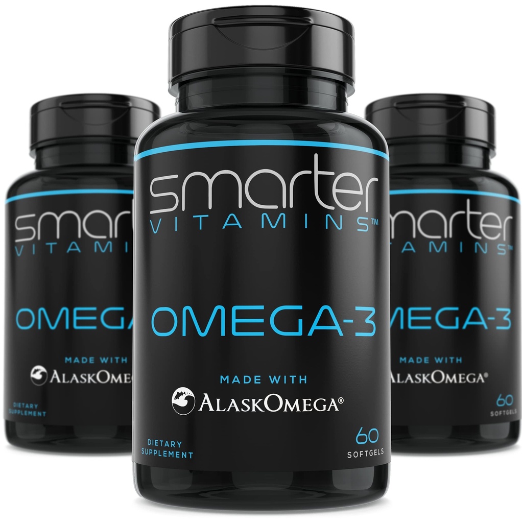 (3 Pack) Smarter Omega 3 Fish Oil, Berry Flavor, Burpless, Tasteless, 2000 mg, DHA EPA Triple Strength Brain, AlaskOmega® ile Made with AlaskOmega