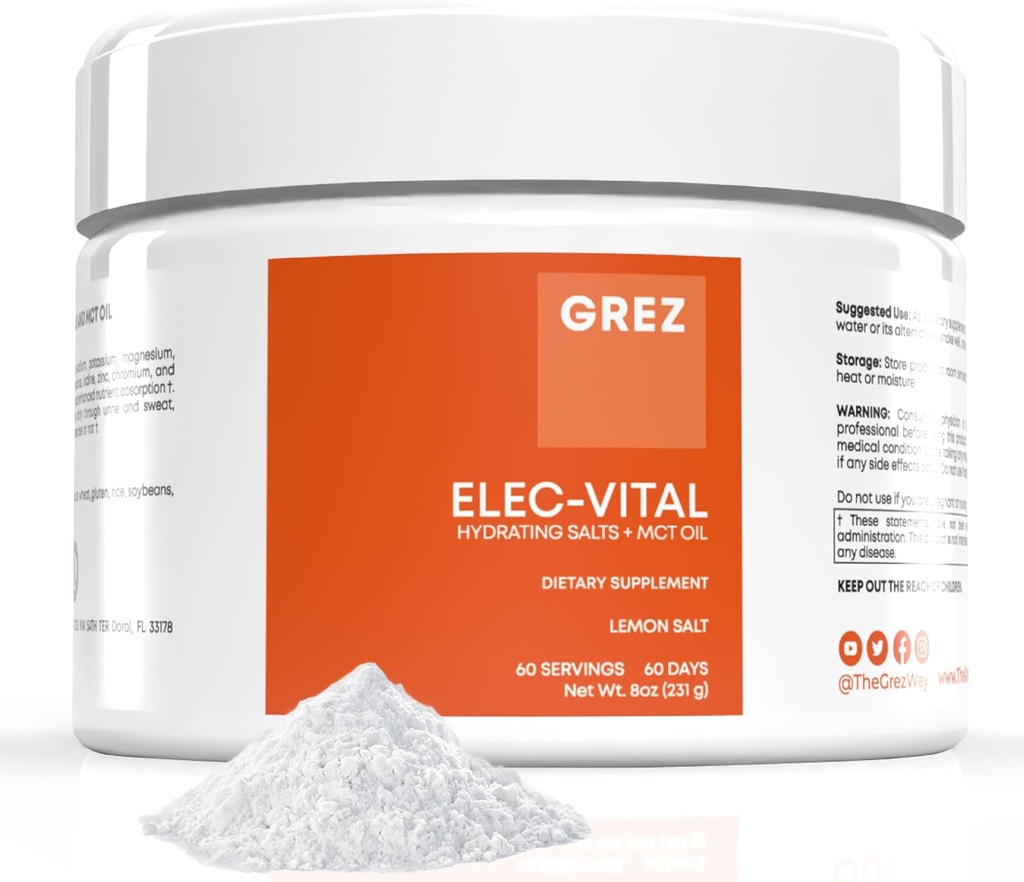 GREZ ELEC-Vital Electrolytes Toz No Sugar - Hydration Toz, Keto Electrolytes No Sugar - Complete Mineral Desteği, sodyum, Pyum, Magnezyum, çinko - 60 Hizmetler