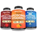 Nutrivein Premium Liposomal Glutathione, Apple Cider Vinegar Capsules & Vitamin C Supplement Sche: C, ACV Capsules, & Glutathione Supplement Sche for Cellular Defense & Detox