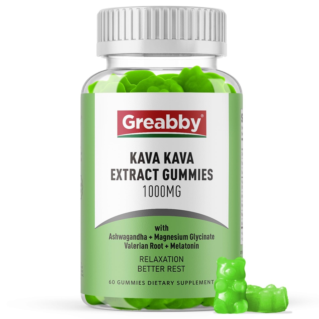 Kava Gummies 1000 mg Per, Sleep Support, Natural Lemon Flavor, 60 Vegan Gummies, Stres Yardım ve Rahatlama Supplement Supplement Supplement