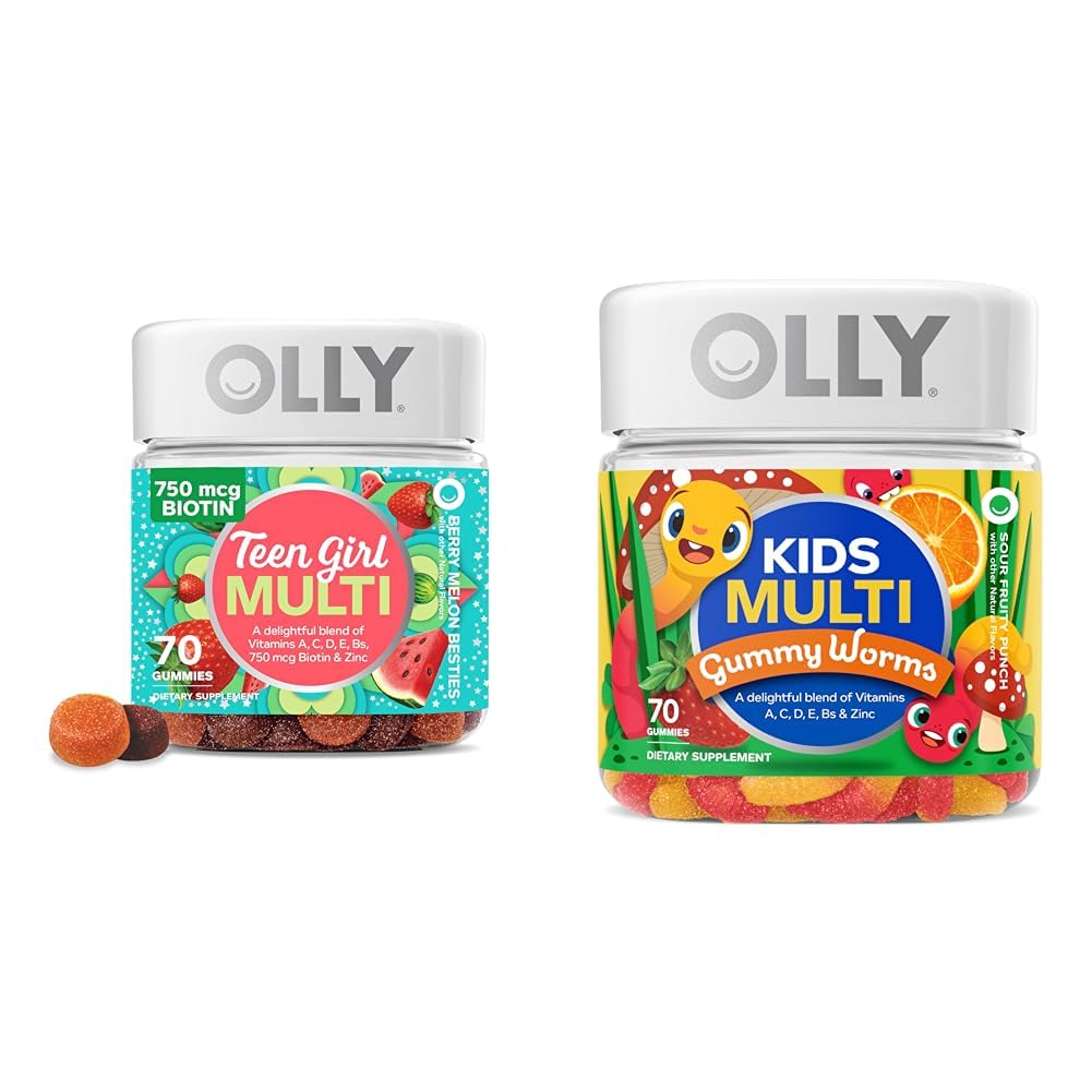 OLLY Teen Girl Multi Gummy, Kids Multivitamin Gummy Worms, Vitaminler, Mineraller, Immune Support, 35 & 45 Day Supply