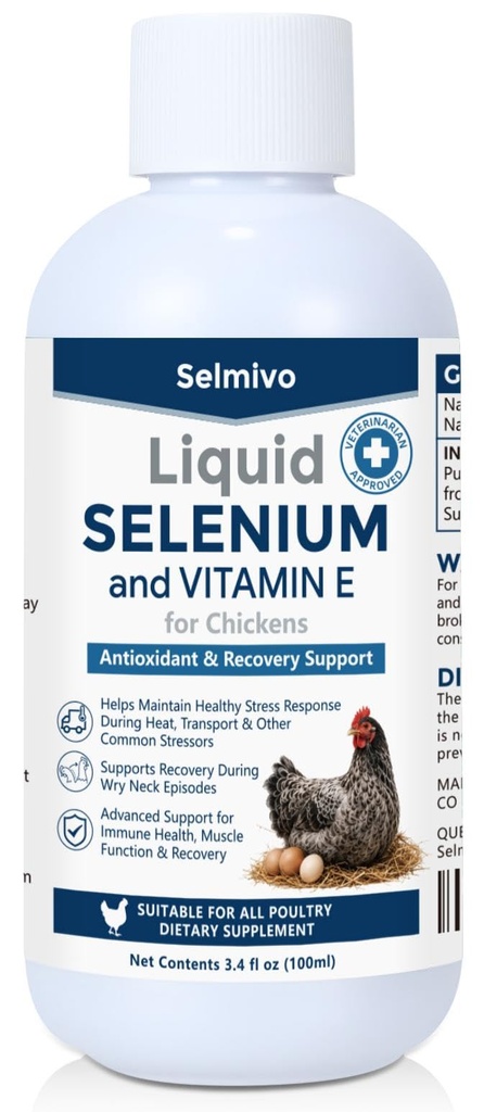 E+S Poultry Vitality Formula | Selenium for Chickens and All Poultry | Nutrient Support Liquid for Energy Balance and Mobility | Feed Mix Additive for Healthy Growth, 100ml