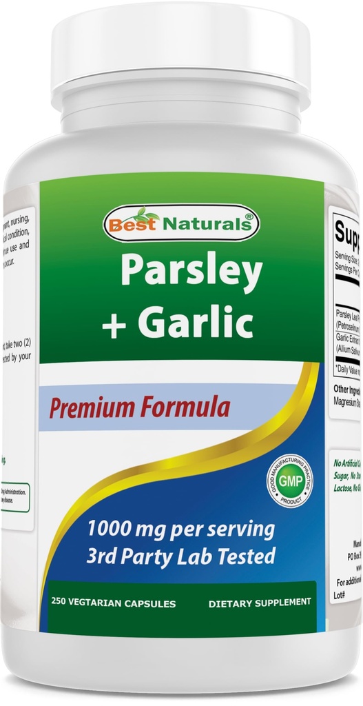 250 Vejetaryen Capsules'e hizmet eden en iyi Naturals Parsley ve 1000 1000 mg. Gluten Free ve Non-GMO.