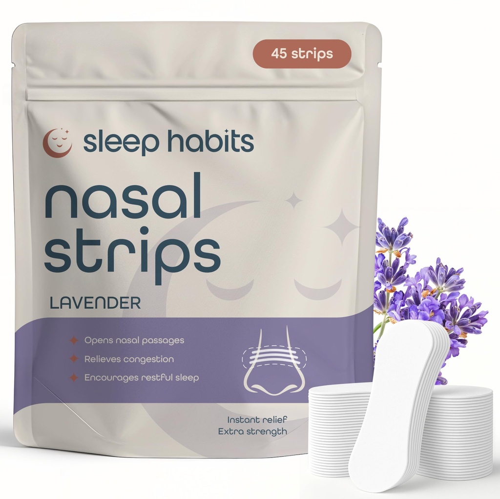 SleepHabits 45PC Breathing Strips, Non-Toxic 3rd Party Tested Nose Strips for Breathing | Nasal Strips for Snoring Solution | Extra Strength Congestion Relief | Nasal Strips for Sleeping, Lavender