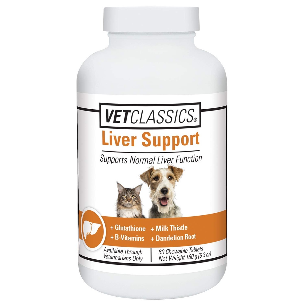 Vet Classics Liver Support Pet Health Supplement for Dogs, Cats – Liver Functions – B-Vitamins, Glutathione, Milk Thistle – Soft Tabletler, Chews – 60 Chewable Tabletler