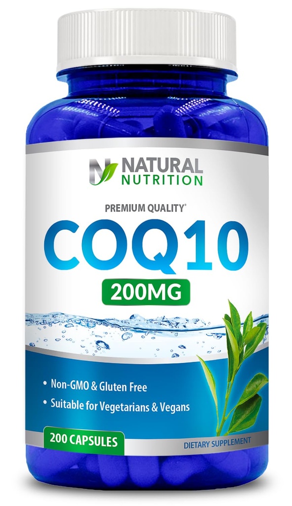 Genric Natural Vitamin Coq10 200 mg, 200 Capsules, Quick Abvitamin - Gluten Free & Non-GMO