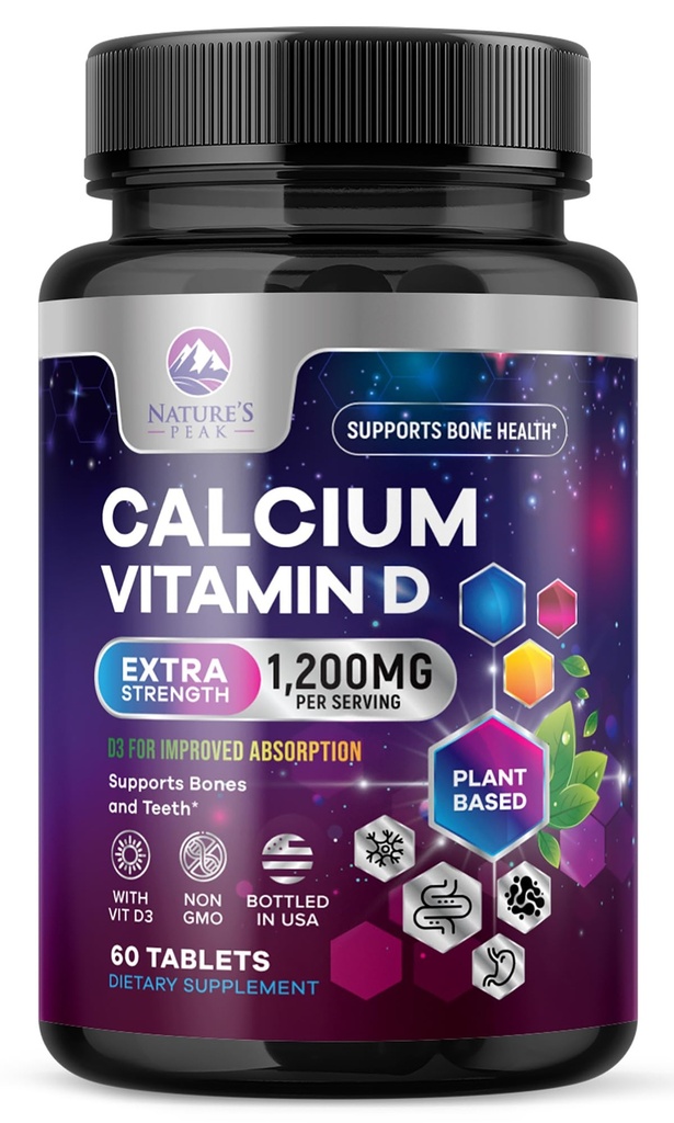 D3 Vitamin D3, Kalsiyum Tamam Vitaminleri, Bone, Dişler ve Immune Health Support, D for Women & Men, Nature's Absorbable Food Carbonate - 60 Tablet