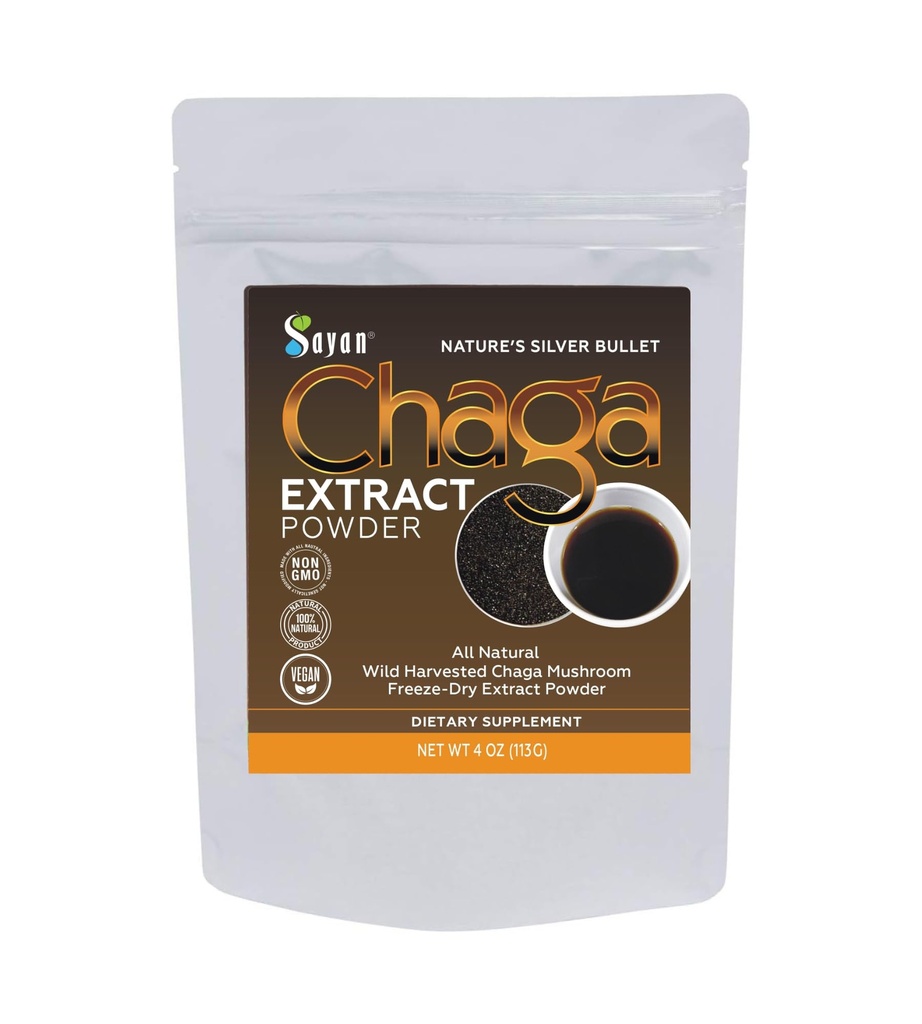 Sayan Chaga Mushroom Türlü Toz (4oz) - Immune ve Digestion Support için Organik Antioksit - Focus, Enerji, Clarity, Wellness - Hayır Katkılar