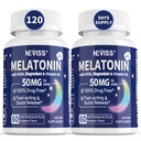 NEVISS Melatonin 50 mg for Yetişkinler - Ekstra Kuvvet 9-in-1 Hızlı Dissolve Sublingual - Yüksek Dose with Magnezyum Glycinate, Vitamin D3, Ashwagandha, Lemon Balm, Chamomile, Sugar Free,Vegan 120 Tablet