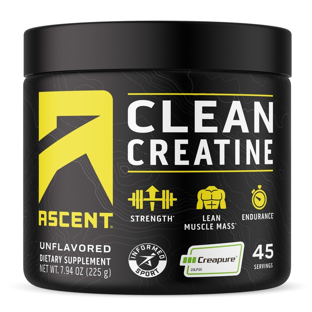 Ascent Clean Kretine Monohidrat Toz - 5G Arada, Krepure Supplement - Unflavored, 45 Hizmet