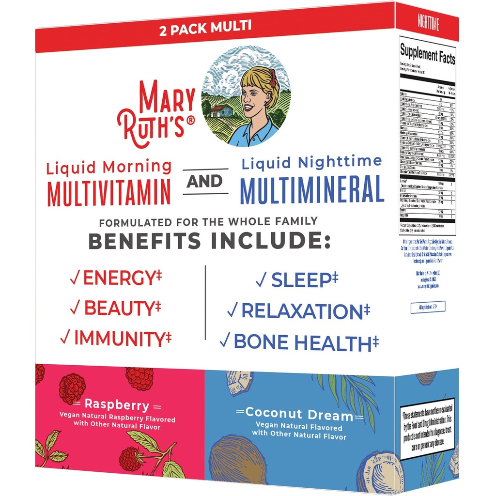 MaryRuth Organics Liquid Morning Multivitamin & Liquid Nighttime Multimineral Sche, Vegan C, Vitamin D, B Complex, Magnezyum, Enerji, Güzellik, Uyku Desteği, NO Melatonin, 32 Fl Oz Her Şey