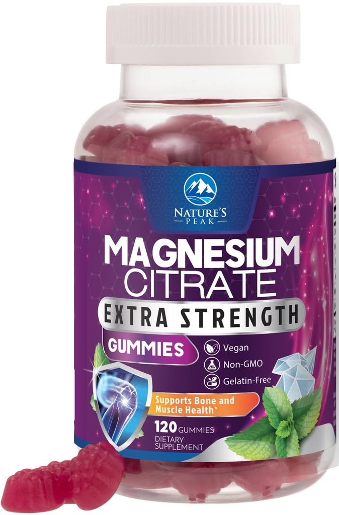 Magnezyum Citrate Supplement Gummies - High Abors Magnezyum Gummy for Yetişkinler & Kids, Magnesio Citrate Supplements for Bone, Muscle Health, Heart Support, Vegan, Gluten Free, Non-GMO - 120 Gummies