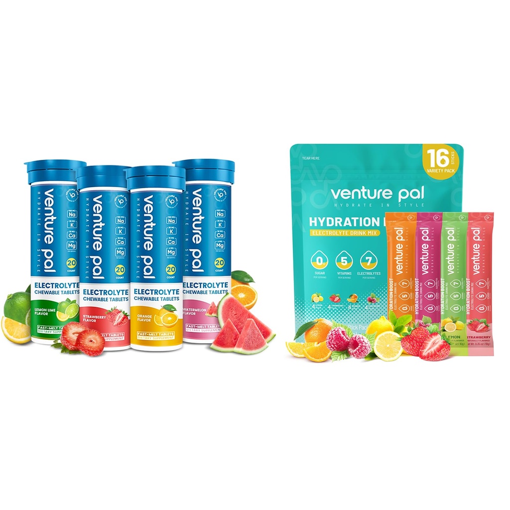 Girişim Pal Sugar Free Electrolyte Toz Packets & Chewable Fast-Melt Electrolyte Tabletleri, Spor Egzersiz Spor Beslenmesi için Spor Elektrolyte