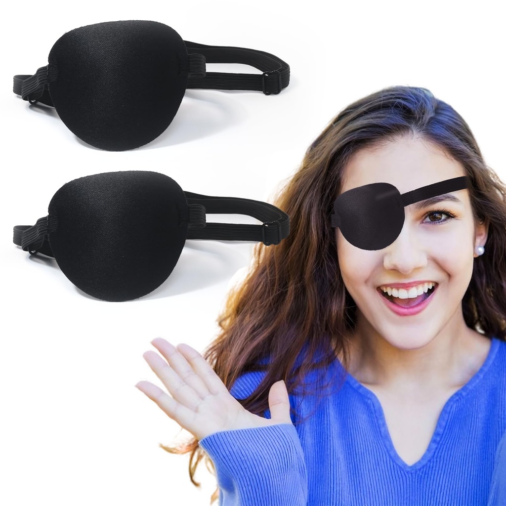 Eye Patches for Adults，2 Pcs Medical Eye Patches for Amblyopia Lazy Eye Patches for Left or Right Eyes，Black 3D Adjustable Eyepatch (Black)