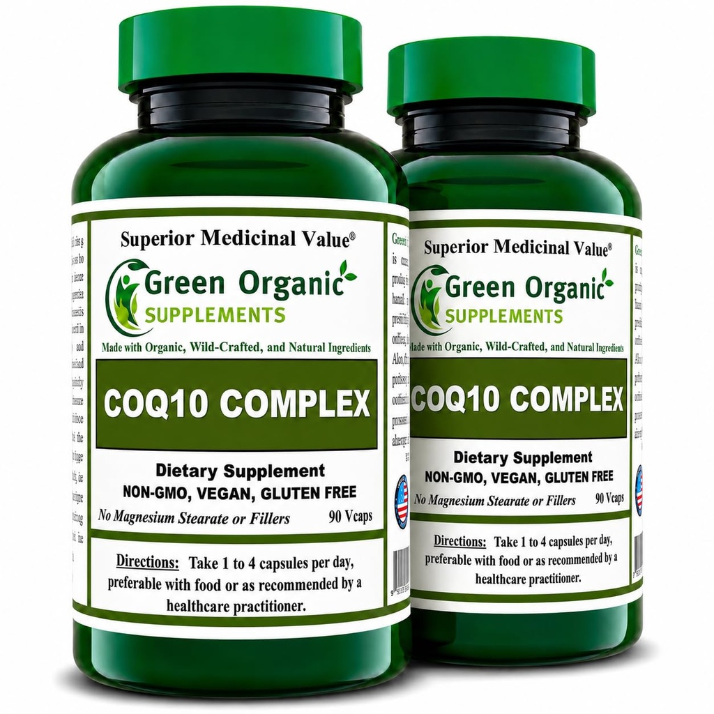 Green Organic Supplements Coq 10 Complex, Ubiquinone, 90 VCaps, High Absorbable, Non-GMO, Gluten-Free (Pack of 2)