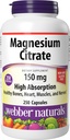 Webber Naturals Magnezyum Citrate, 150 mg Per Capsule, 250 Capsules, High Aborpsiyon, Kemikleri, Dişleri ve Proper Muscle & Heart Function, Gluten & Dairy Free