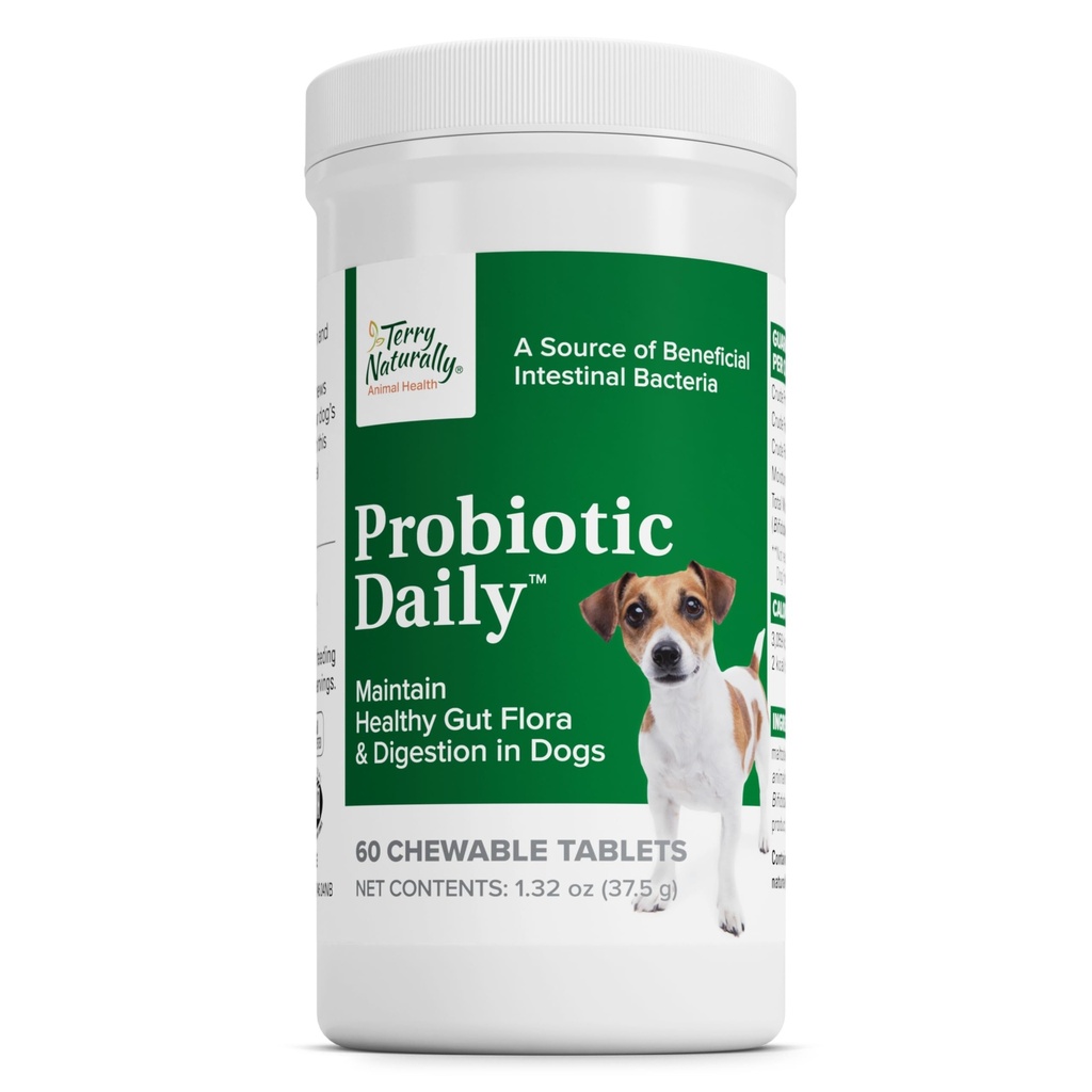 Terry Naturally Probiotic Daily - Balance Intestinal Microflora with Digestive Health Tablets - Dog Probiotic Supplement for Gut Health - Canine Probiotic for Bowel Support - 60 Chewable Tablets