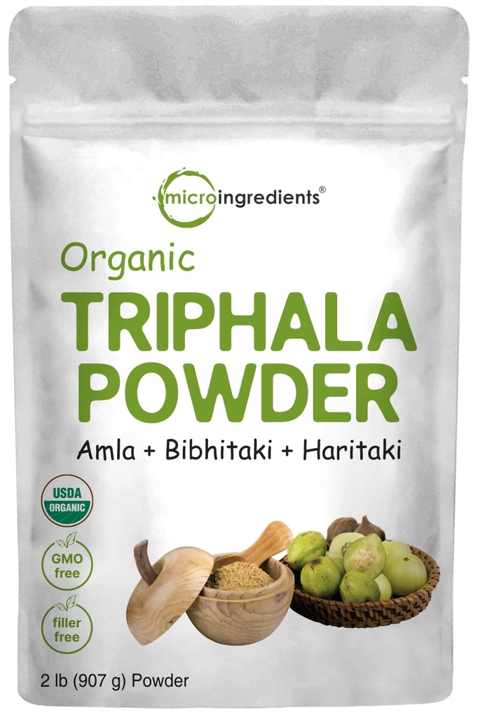 Mikro Malzemeler Organik Triphala Toz, 2 Pounds (Amla + Haritaki + Bibhitaki) | India Origin, Herbal Adaptogen Supplement, Supports Colon & Immune Health | Vegan, No GMOS