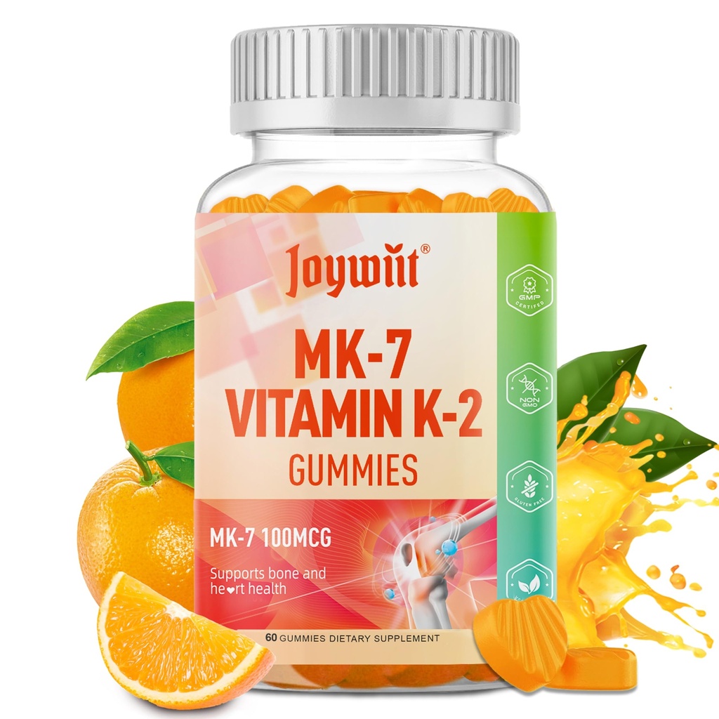 K2 Vitamini MK Gummies 100mcg, Ekstra Güçlü K2 Vitamini Kemik ve He-Art Desteği için Tamamlanmış Doğal Orange Flavor, GMO, Vegan, 60 Gummies 100
