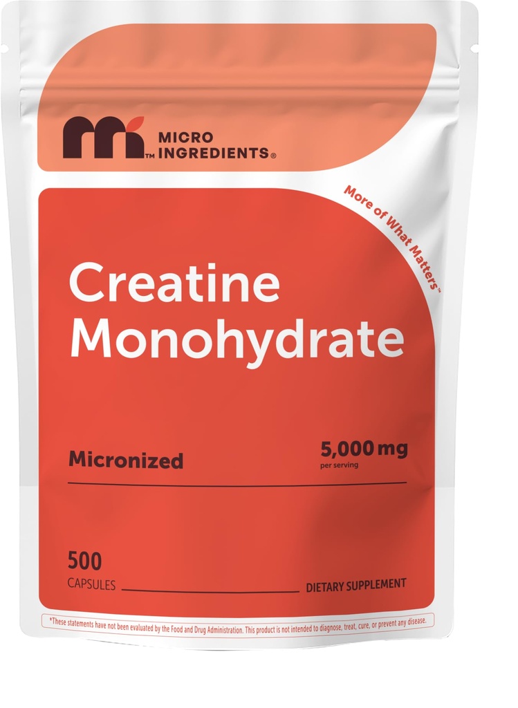 Kretine Monohidrat 5.000 mg, 500 Capsules | Puretine Pills – Micronized + Unflavored Toz Kaynağı, Easy Abors | Pre Workout & Muscle Health Support | DW, Non-GMO