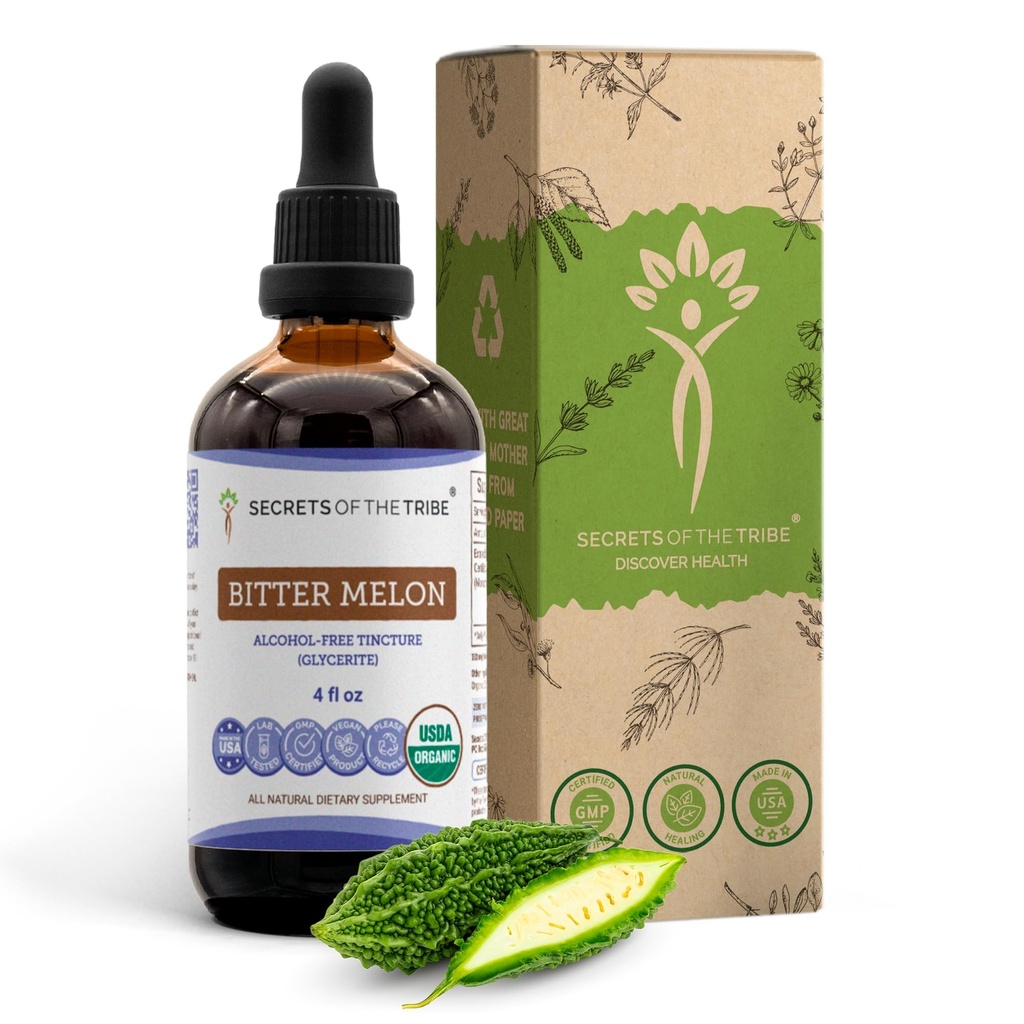 Tribe Bitter Melon USDA Organik | Alkol Özgür Tür, Yüksek Yeterlilik Herbal Drops | %100 sertifikalı Organik Bitter Melon (Momordica Charantia) kuru meyve (4 oz)