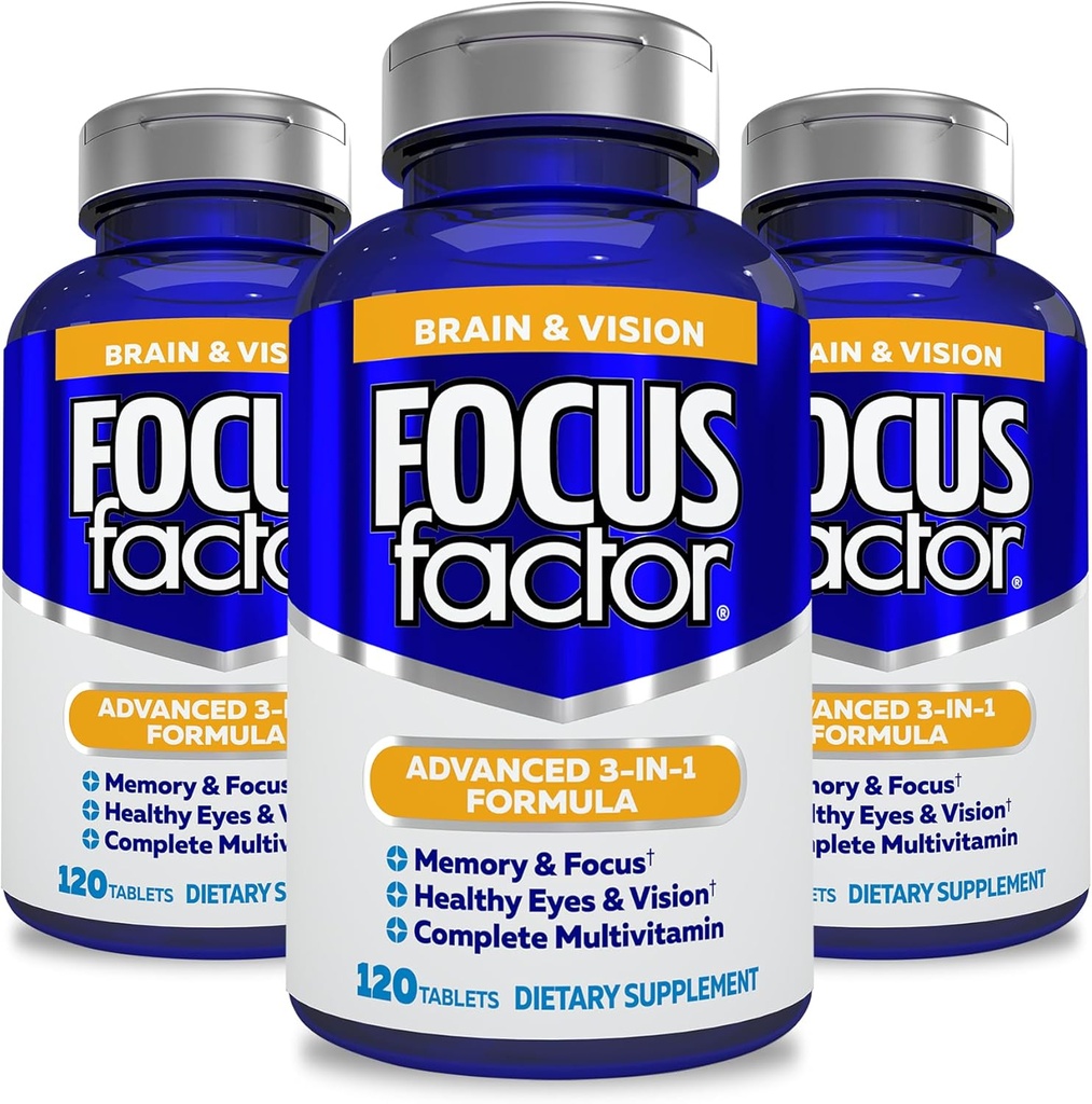 Focus Faktör Yetişkin Beyin ve Vizyon Tamam, 120 Kont- Eye Vitamin, Mineral Tamam, Lutein & Zeaxanthin ile Çokvitamin - Odak için Beyin Tamamı, Concentration, Memory (3 Pk)