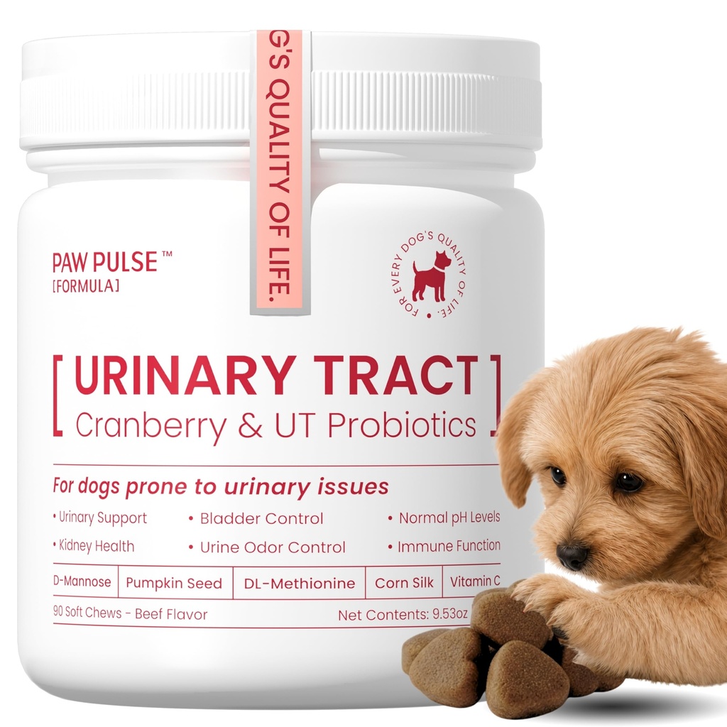 Pawpulse Formula Dog UTI Treatment, Cranberry Supplement for Dogs with Cranberry Extract, D-Mannose & Probiotics, Cranberry for Dogs, Urinary Tract & Bladder Support, 90 Soft Chews