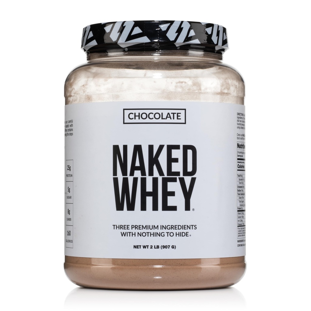 NAKED Whey Çikolata Protein Tozu - Sadece 3 Malzemeler - Çim Whey Protein Toz, Organik Çikolata ve Organik Buhar Şekeri, No GMO, No Soy ve Gluten Ücretsiz - 24 Hizmetler