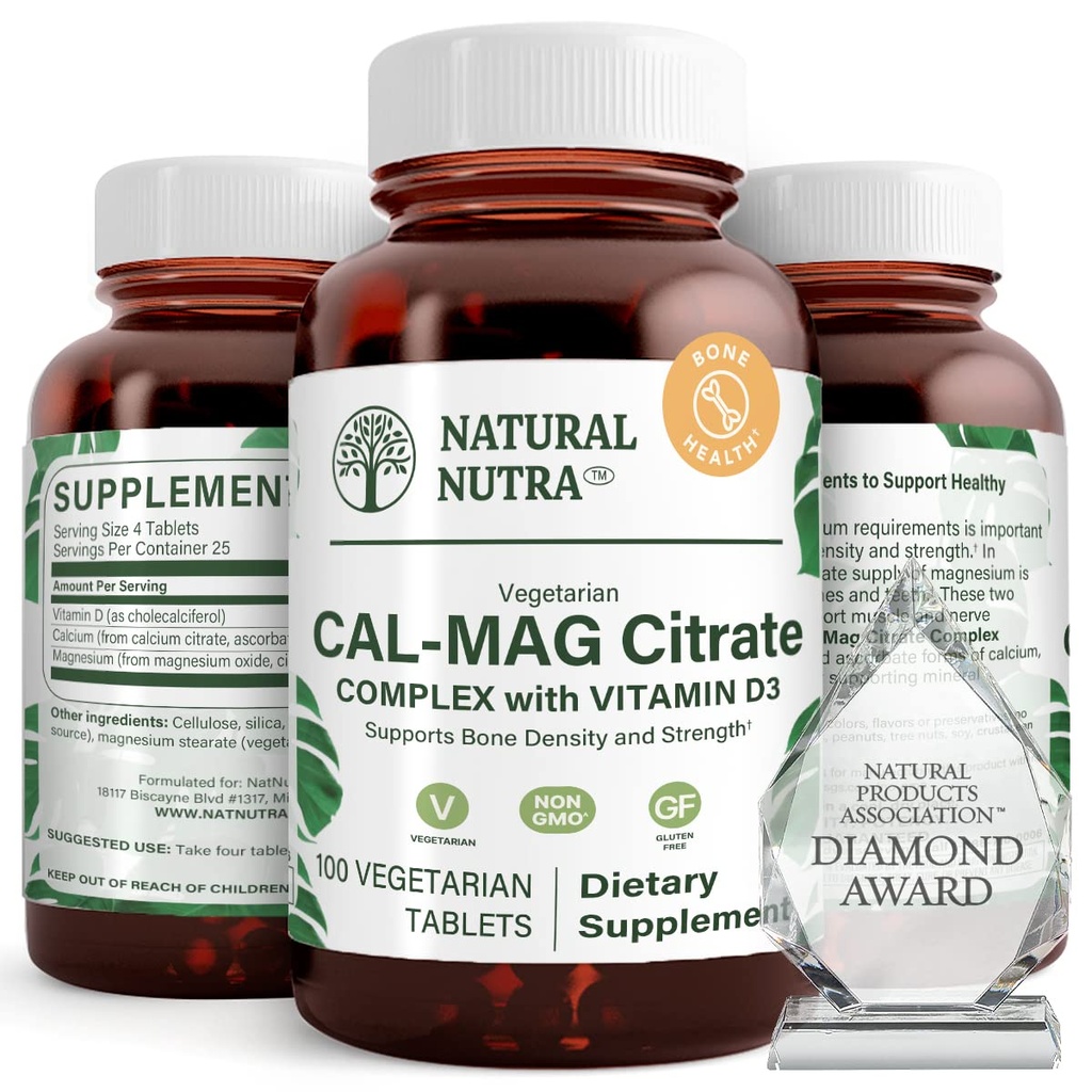 Doğal Nutra Cal-Mag D3,1000/500 mg Kompleksi, Kemik Yoğunluğu, Kas ve Sinir Sağlığını Güçlendirmek, Sağlıklı Dişleri Korumaya Yardımcı Olmak, Yüksek Biyo kullanılabilir Kaynaklar, 100 Vegan Tabletler