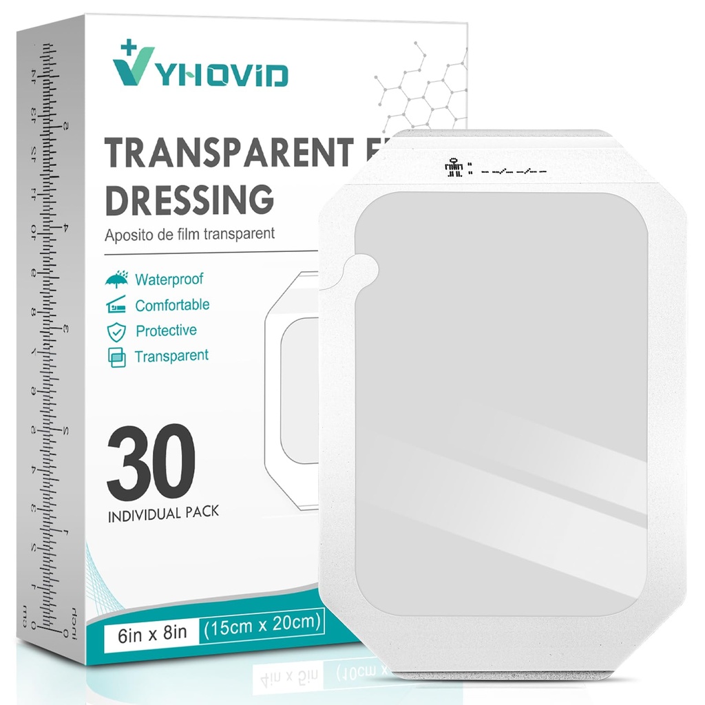 30 Packs Transparent Film Dressing 6'' x 8'' - Waterproof Bandages for Swimming, Showering, Wounds, Post Surgical Shower or IV Shield, Tattoo Aftercare Bandage, Scar Therapy, Adhesive Patches