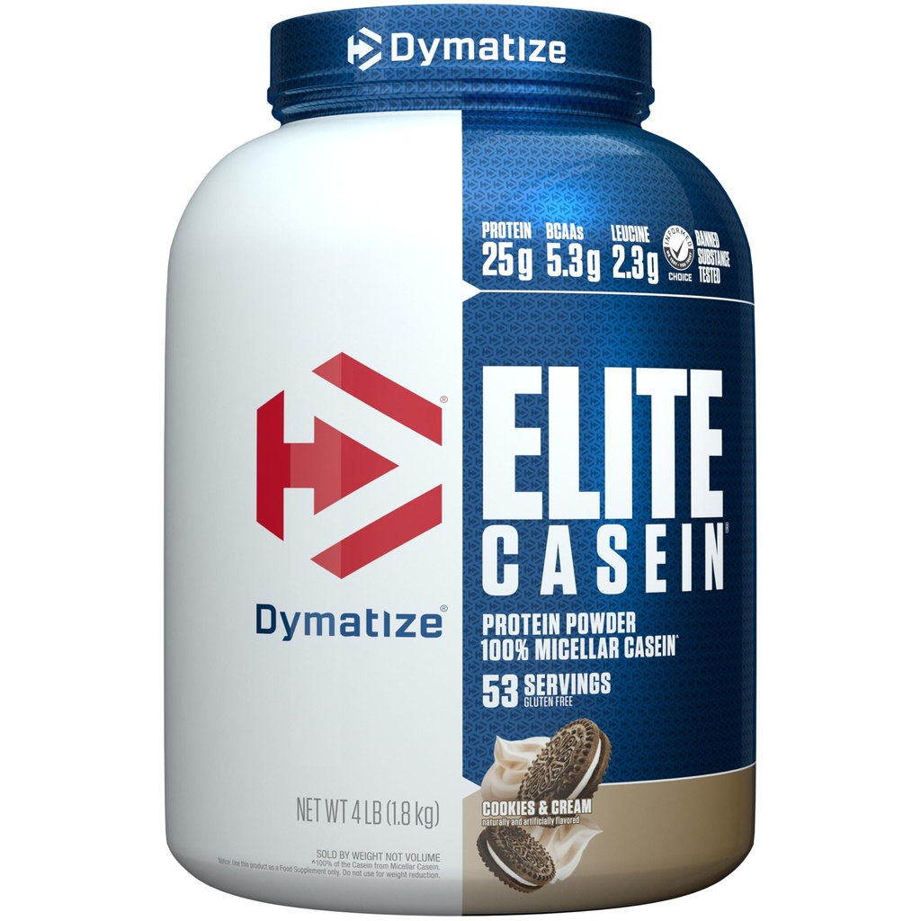 Elite Casein protein Toz, Çerezler ve krem,% 100 Micellar Casein, 25g proteini, 5.4g BCAAs, 2.3g Leucine, Slow Absorbing for Overnight Muscle Recovery, 4 lb (53 Hizmet)